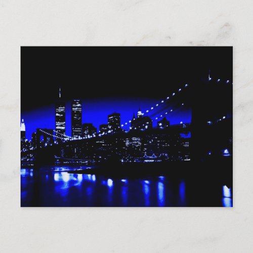 Blue New York City Brooklyn Bridge Postcard