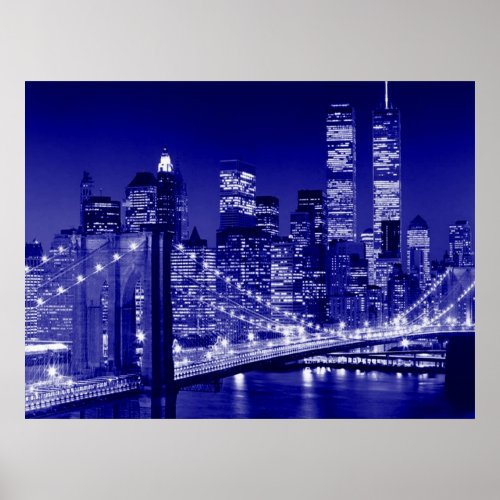 Blue New York City Night Art Poster