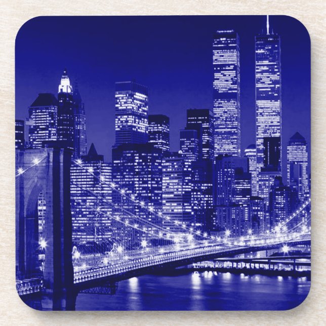 Blue New York City Night Beverage Coaster (Front)