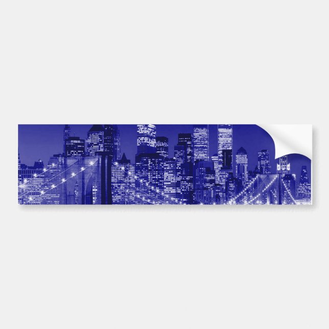 Blue New York City Night Bumper Sticker (Front)