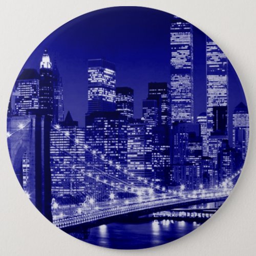 Blue New York City Night Button