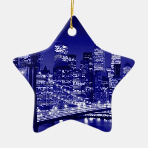Blue New York City Night Ceramic Ornament