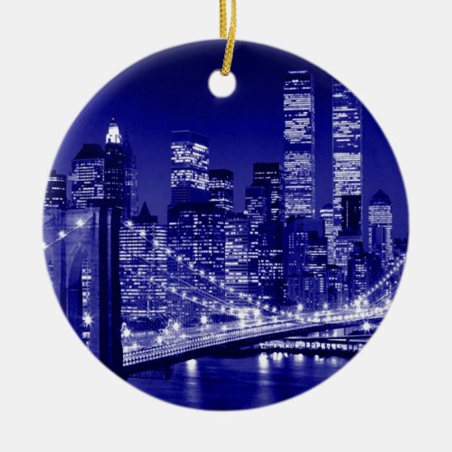 Blue New York City Night Ceramic Ornament