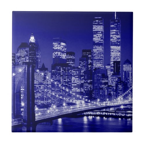 Blue New York City Night Ceramic Tile