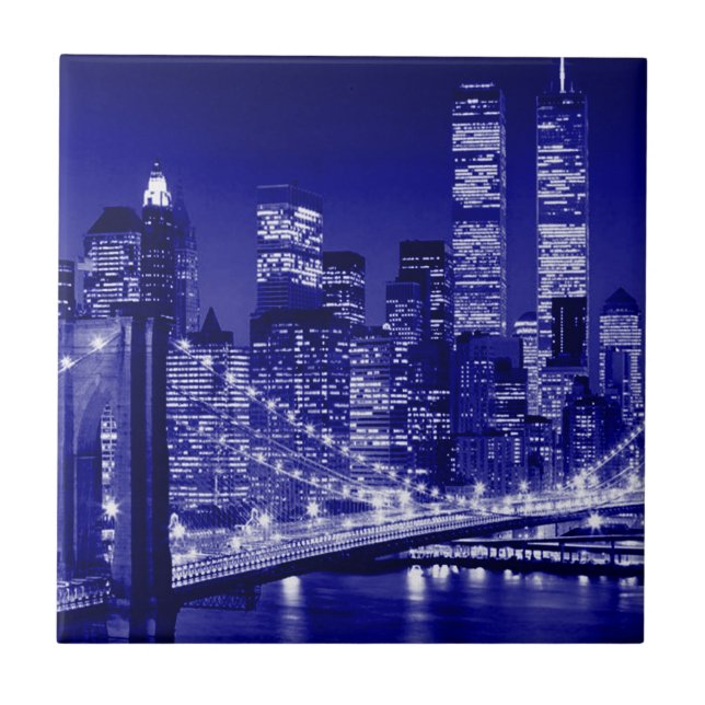 Blue New York City Night Ceramic Tile (Front)