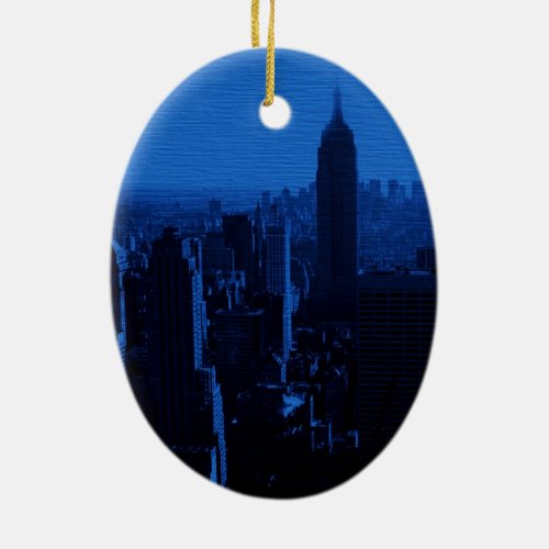 Blue New York City Night Christmas Ornament