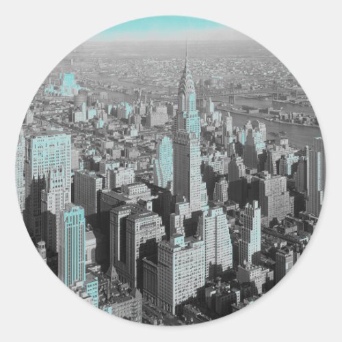 Blue New York City Night Classic Round Sticker