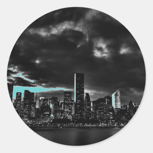 Blue New York City Night Classic Round Sticker