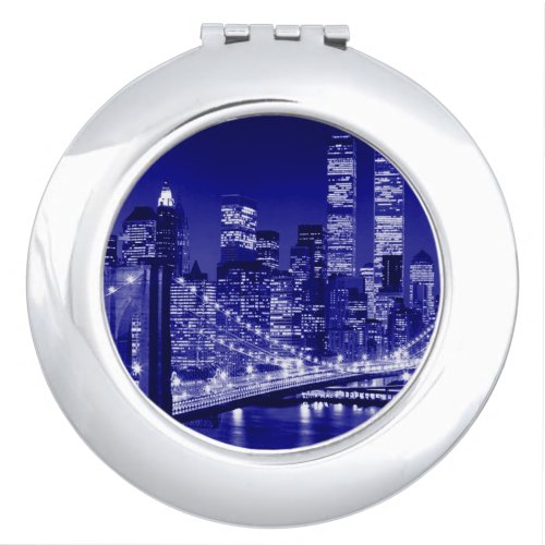 Blue New York City Night Compact Mirror