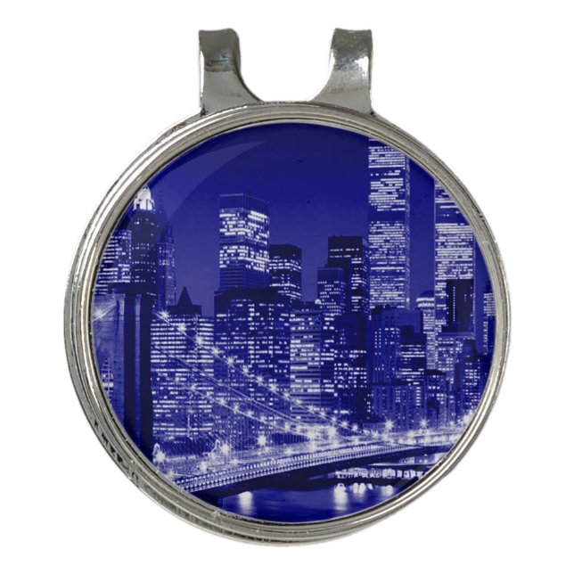 Blue New York City Night Golf Hat Clip (Front)