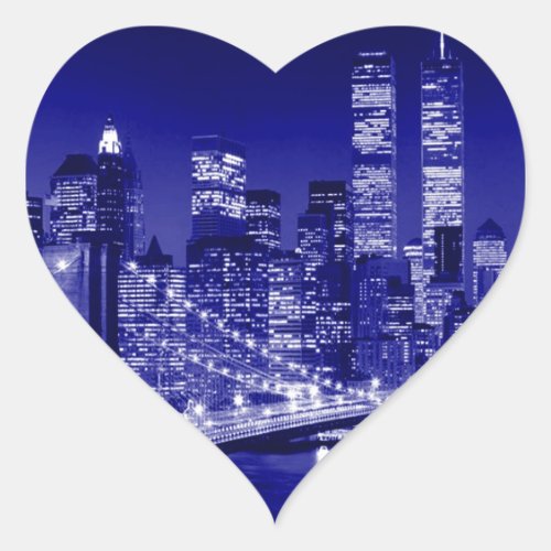 Blue New York City Night Heart Sticker