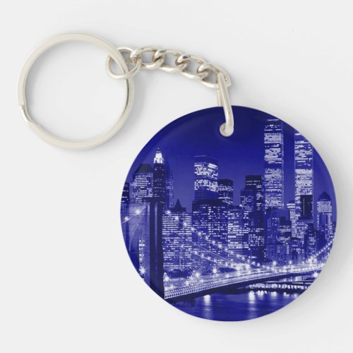 Blue New York City Night Keychain