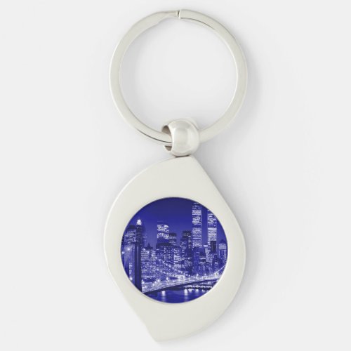 Blue New York City Night Keychain