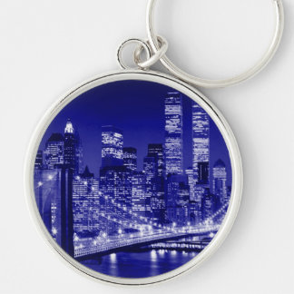 Blue New York City Night Keychain