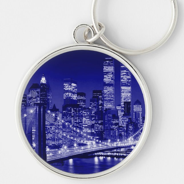 Blue New York City Night Keychain (Front)