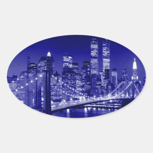 Blue New York City Night Oval Sticker