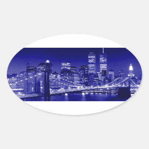 Blue New York City Night Oval Sticker
