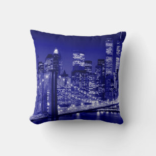 Blue New York City Night Pillow