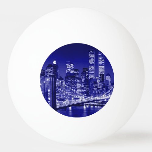 Blue New York City Night Ping Pong Ball