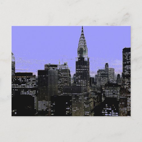 Blue New York City Night Postcard