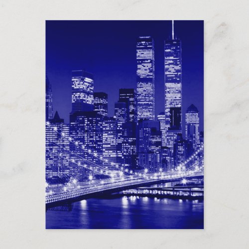 Blue New York City Night Postcard
