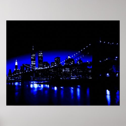 Blue New York City Night Poster