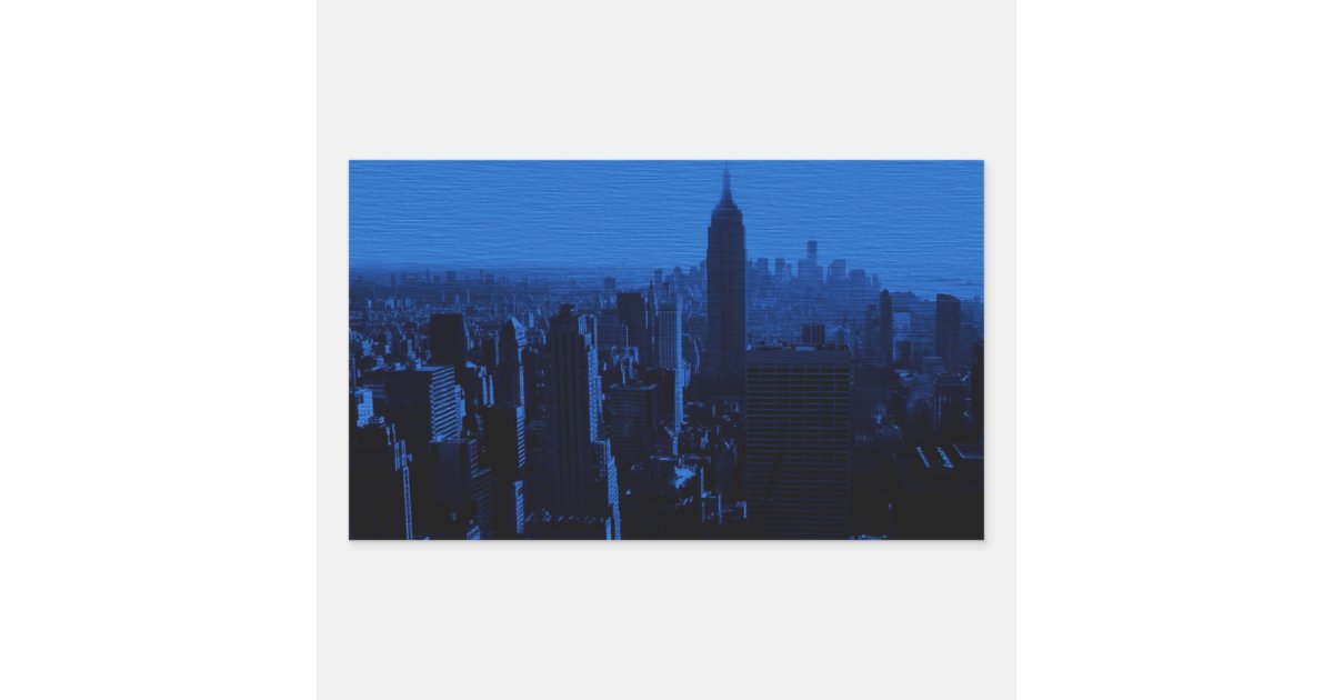 Blue New York City Night Rectangular Sticker | Zazzle