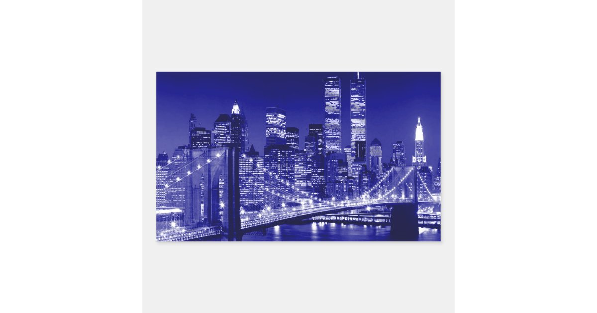 Blue New York City Night Rectangular Sticker | Zazzle