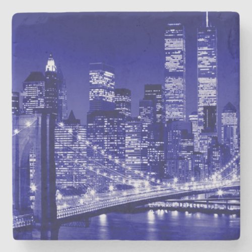 Blue New York City Night Stone Coaster