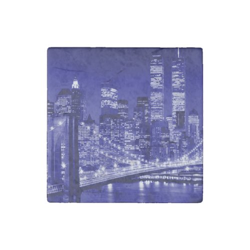 Blue New York City Night Stone Magnet