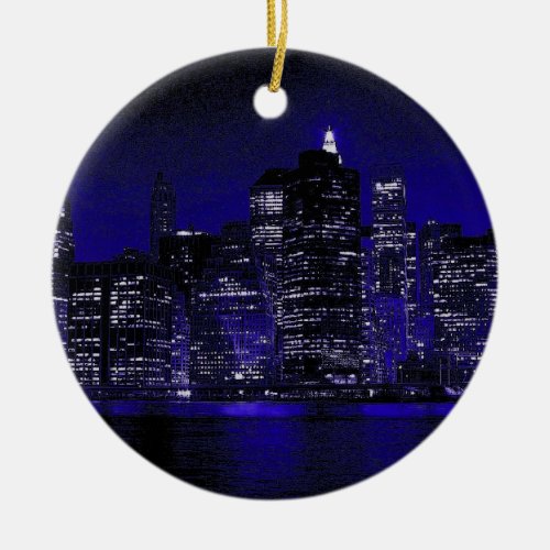 Blue New York Night Christmas Ornament