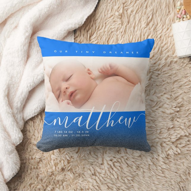 Blue Newborn Baby Photo Glitter Throw Pillow (Blanket)