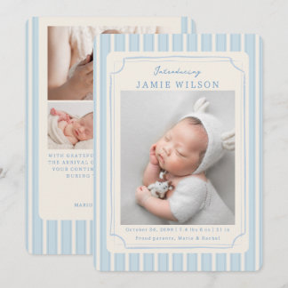 Blue Newborn Birth Photo Collage Baby Boy Announcement
