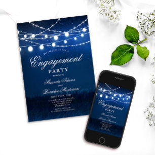 Blue Night and Silver Lights Engagement Party Invitation