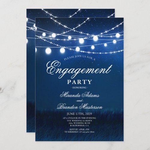 Blue Night and Silver Lights Engagement Party Invitation