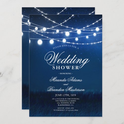 Blue Night and Silver Lights Wedding Shower Invitation