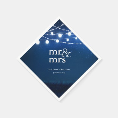 Blue Night and Silver String Lights Wedding Napkins