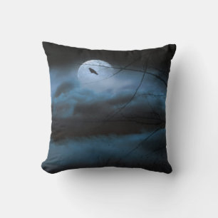 Blue Night Crow And A Full Moon Throw Pillow