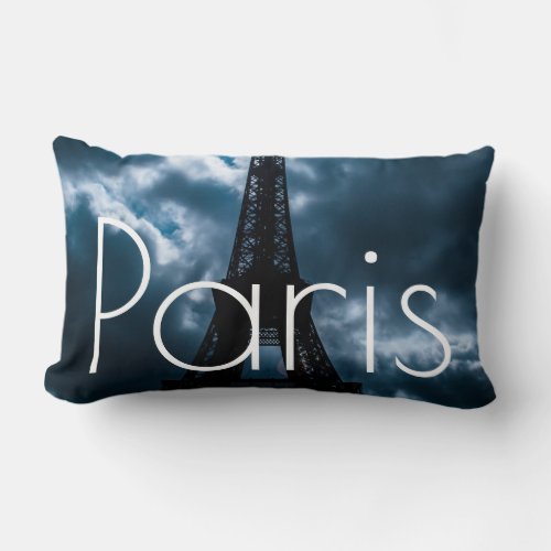 Blue Night Eiffel Tower Paris France Travel Lumbar Pillow