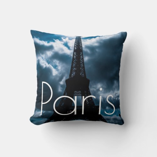 Blue Night Eiffel Tower Paris France Travel Throw Pillow