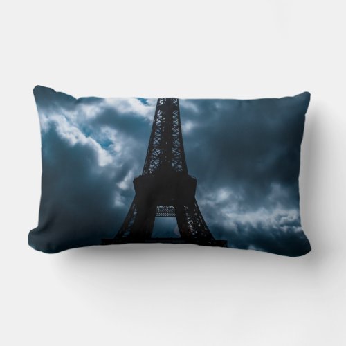 Blue Night Eiffel Tower Paris French Travel Lumbar Pillow
