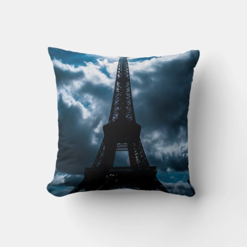 Blue Night Eiffel Tower Paris French Travel Throw Pillow