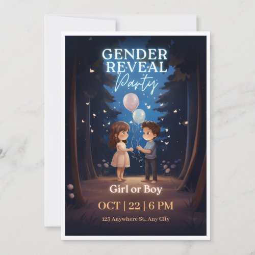 Blue Night Fairy Tale Gender Reveal Invitation