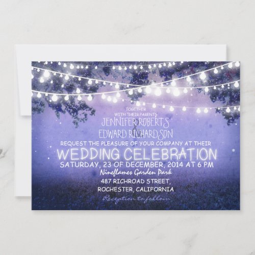 blue night &amp; garden lights rustic wedding personalized invitation