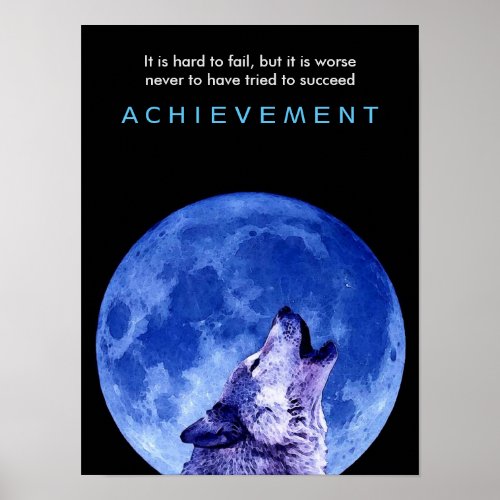 Blue Night Howling Wolf at Fullmoon Poster