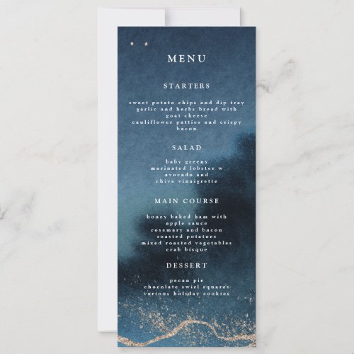 Blue Night Landscape Wedding Dinner Menu Invitation