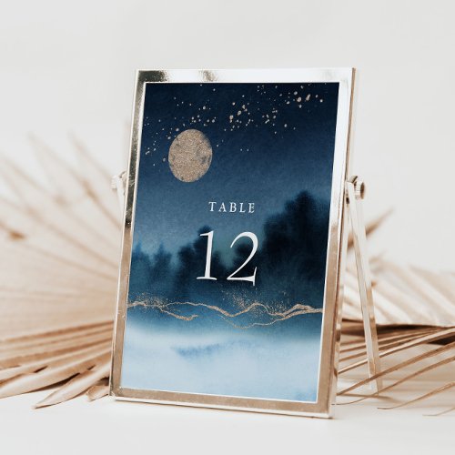 Blue Night Landscape Wedding Table Number Table Tent Sign