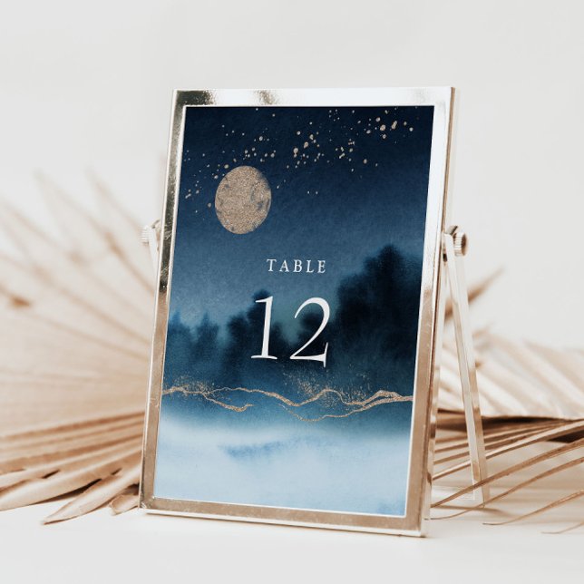 Blue Night Landscape Wedding Table Number Tent (Creator Uploaded)
