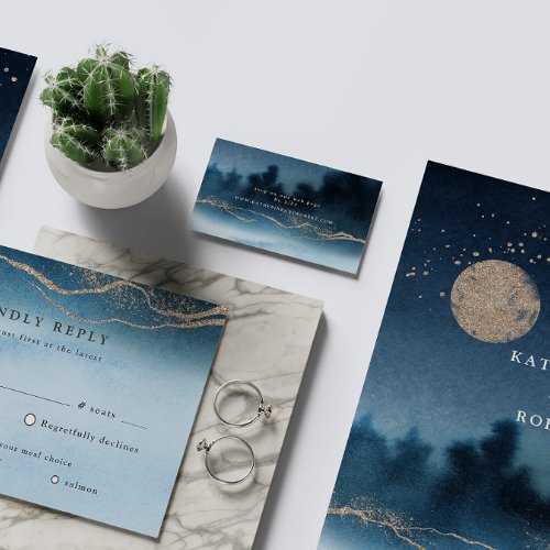 Blue Night Landscape Wedding Website Card