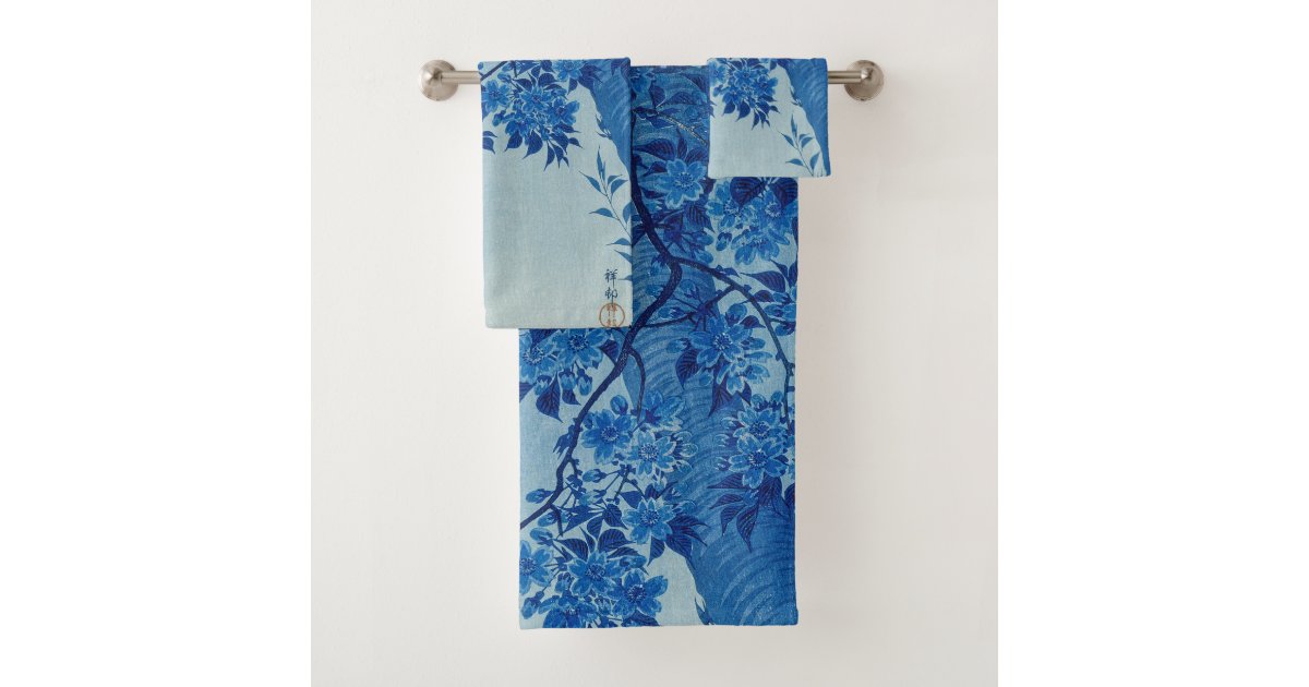 Blue Night Moon Cherry Tree Japanese Bath Towel Set Zazzle
